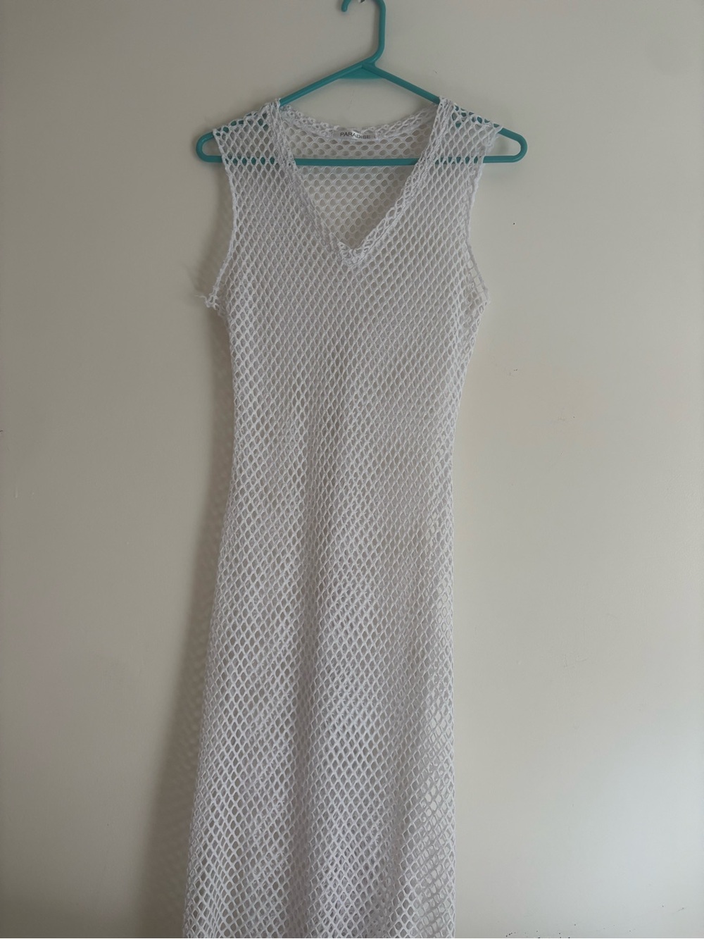 Sleeveless White Mesh Cover Up Dress